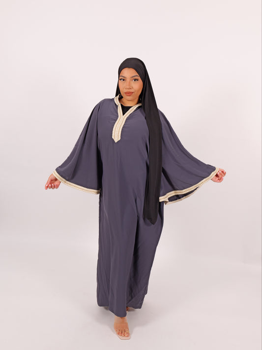 Abaya capuche manches évasée gris souris