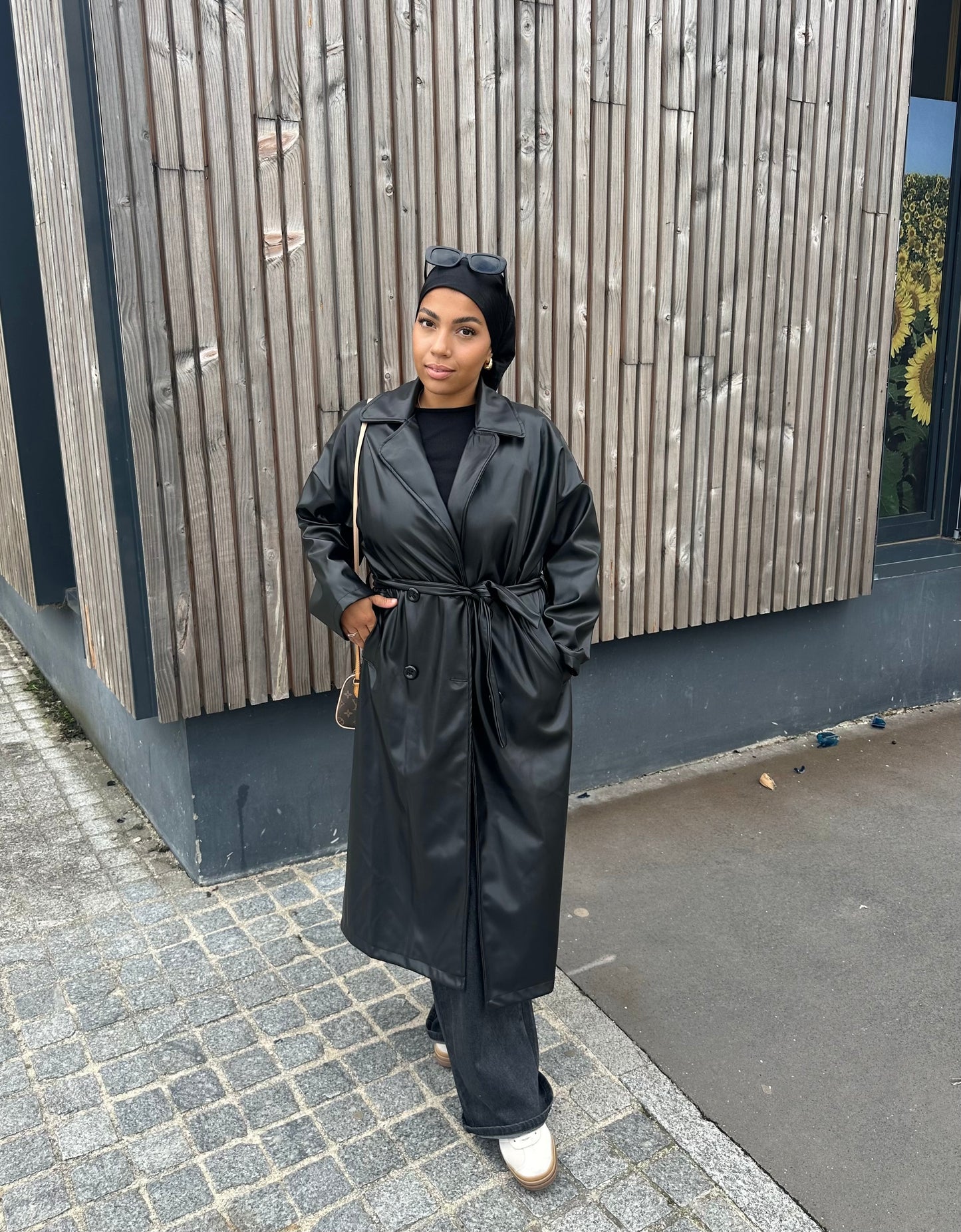 Trench simili cuir noir