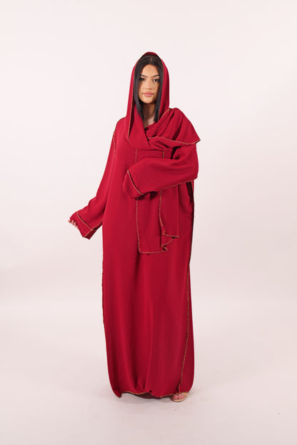 Abaya celya voile intégré rouge