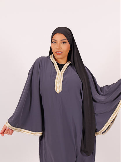 Abaya capuche manches évasée gris souris