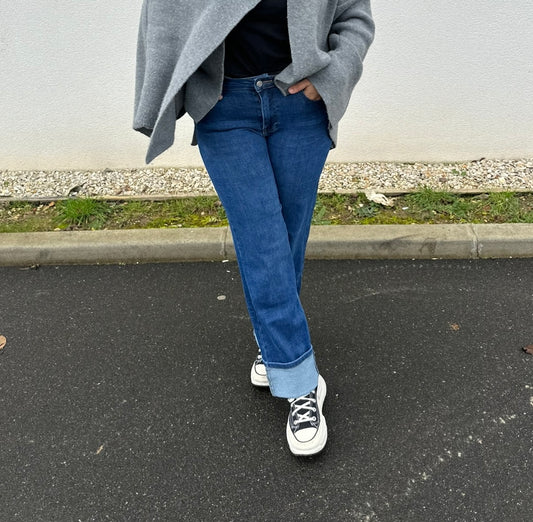 Jeans élastiques retrousé bleu