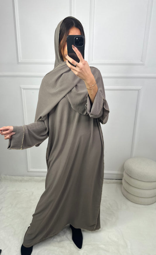 Abaya celya voile intégré taupe