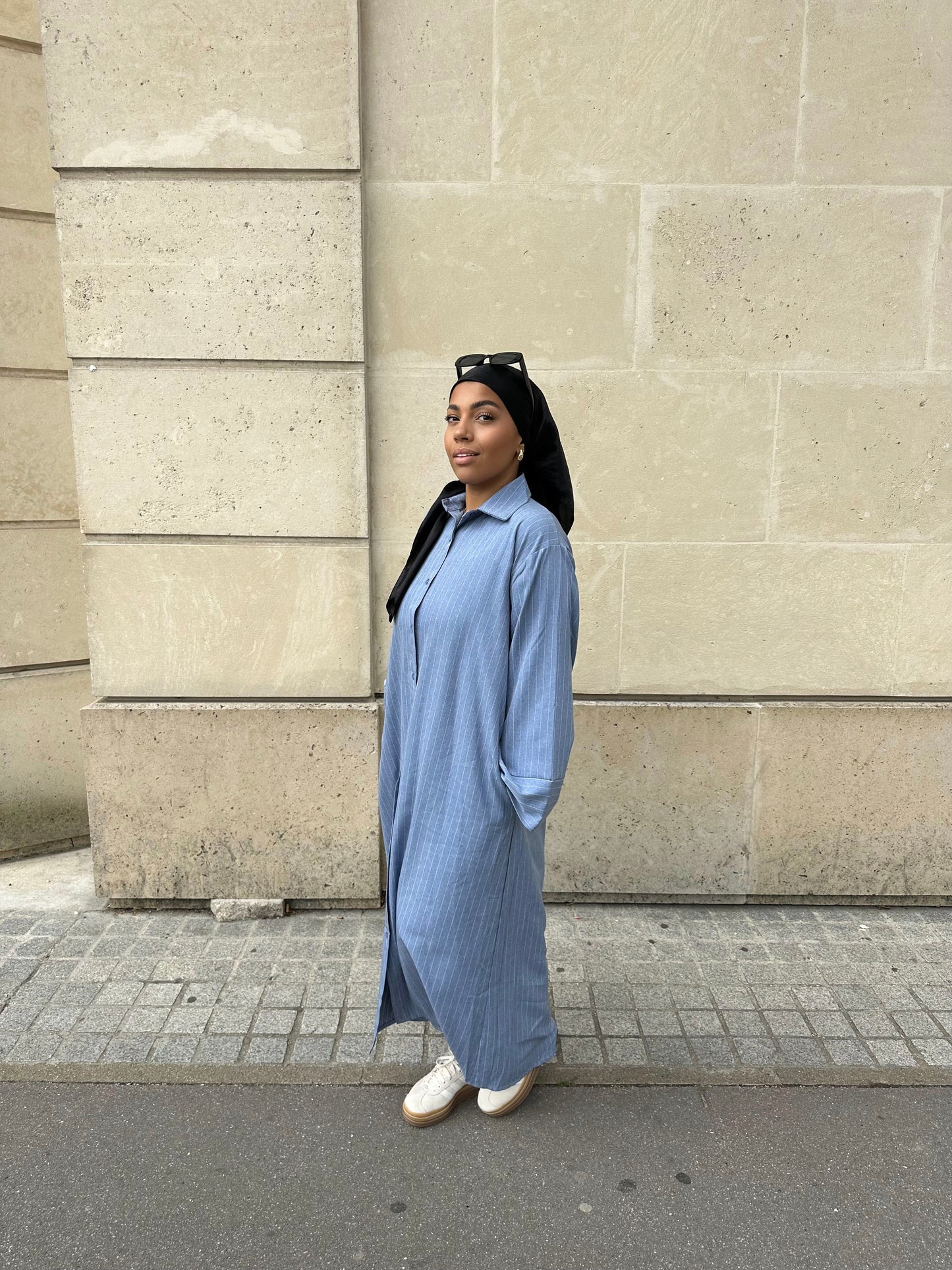 Robe chemise rayé bleu