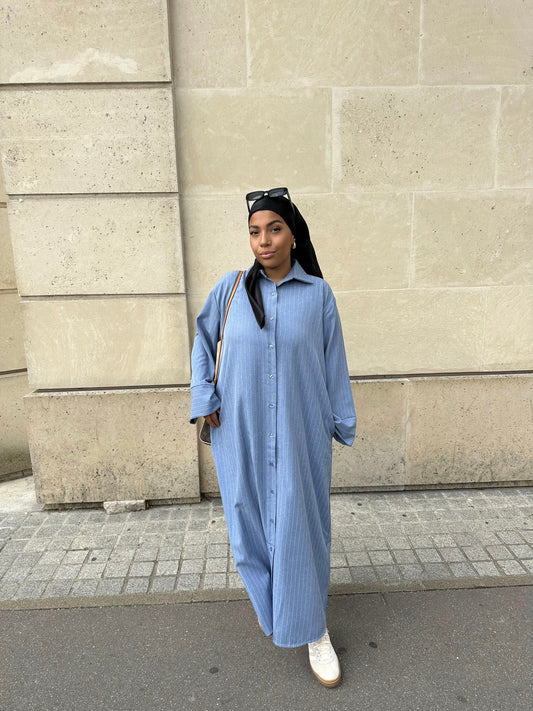 Robe chemise rayé bleu