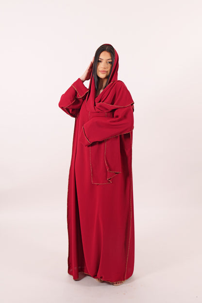 Abaya celya voile intégré rouge