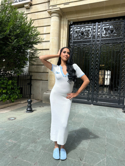 Robe Sandrine manches courte blanche et bleu