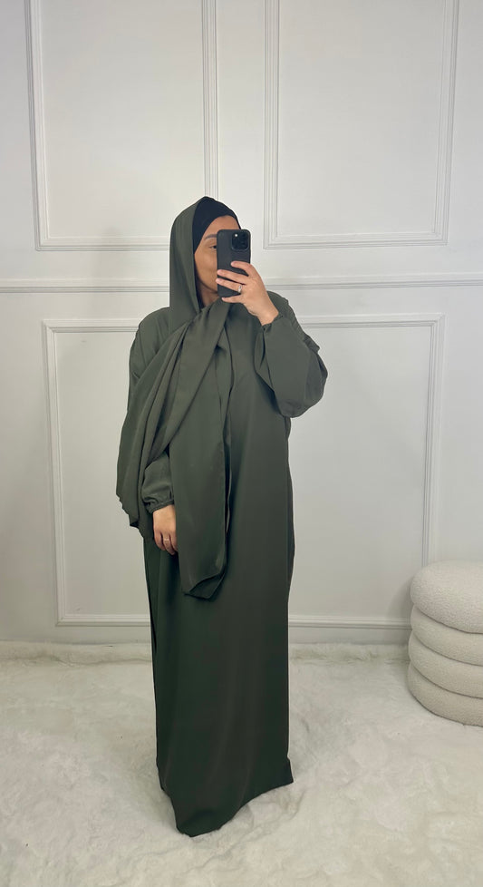 Abaya voile intégré kaki